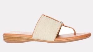 Andre Assous Nice Thong Sandals Womens 8 Natural Linen Featherweights Spain